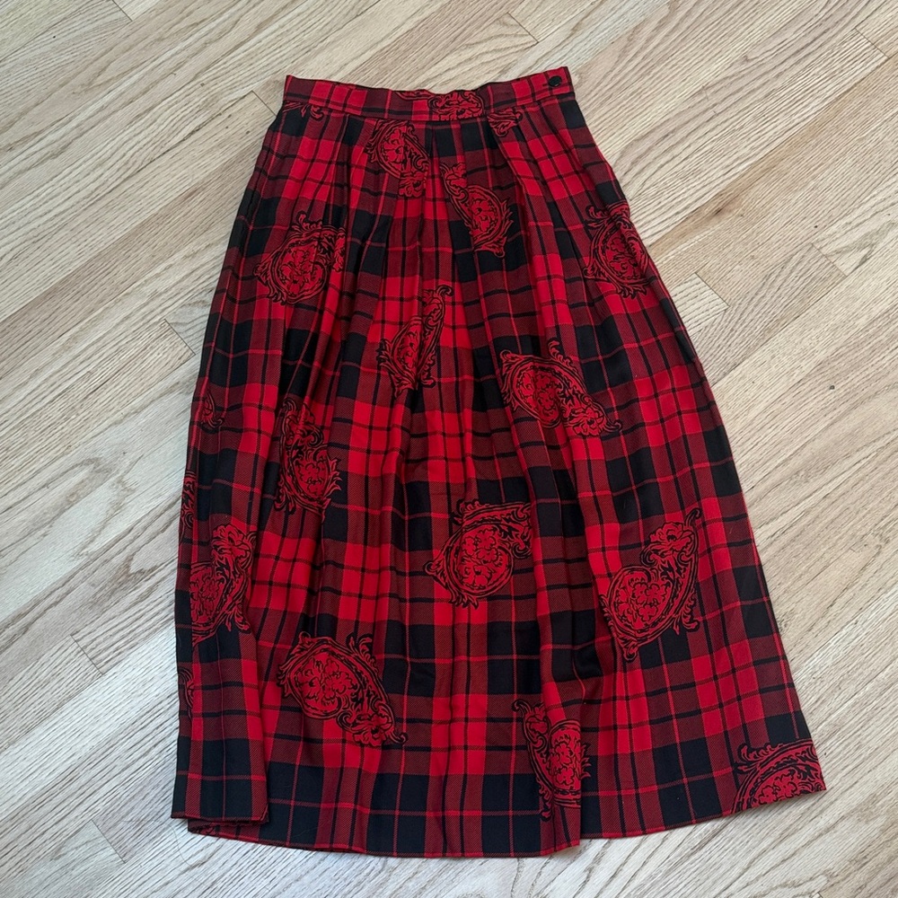Vintage Wool Skirt Plaid Pleated